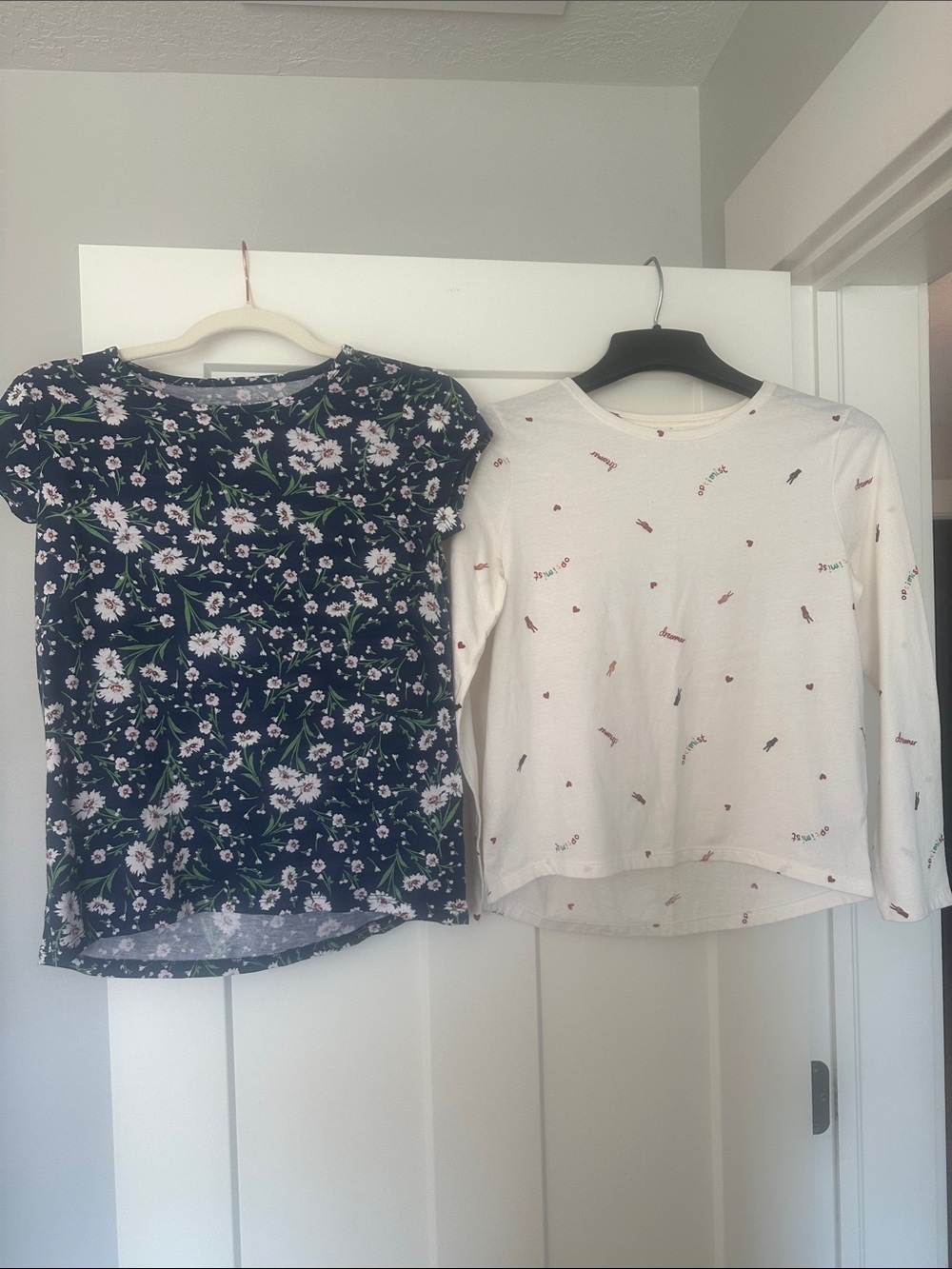 Place Girls Navy Floral & Cream Long Sleeve Tee Duo